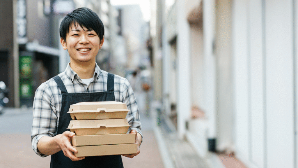 男性の弁当配達員